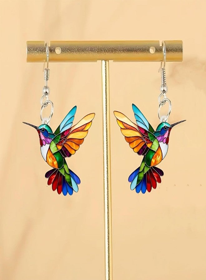 TACBSP Colorful Hummingbird Necklace Earrings Set for Women 2D Hummingbird Pendant Necklaces Acrylic Hypoallergenic Cute Bird Earrings for Women Bird Lovers (Set) - Image 5